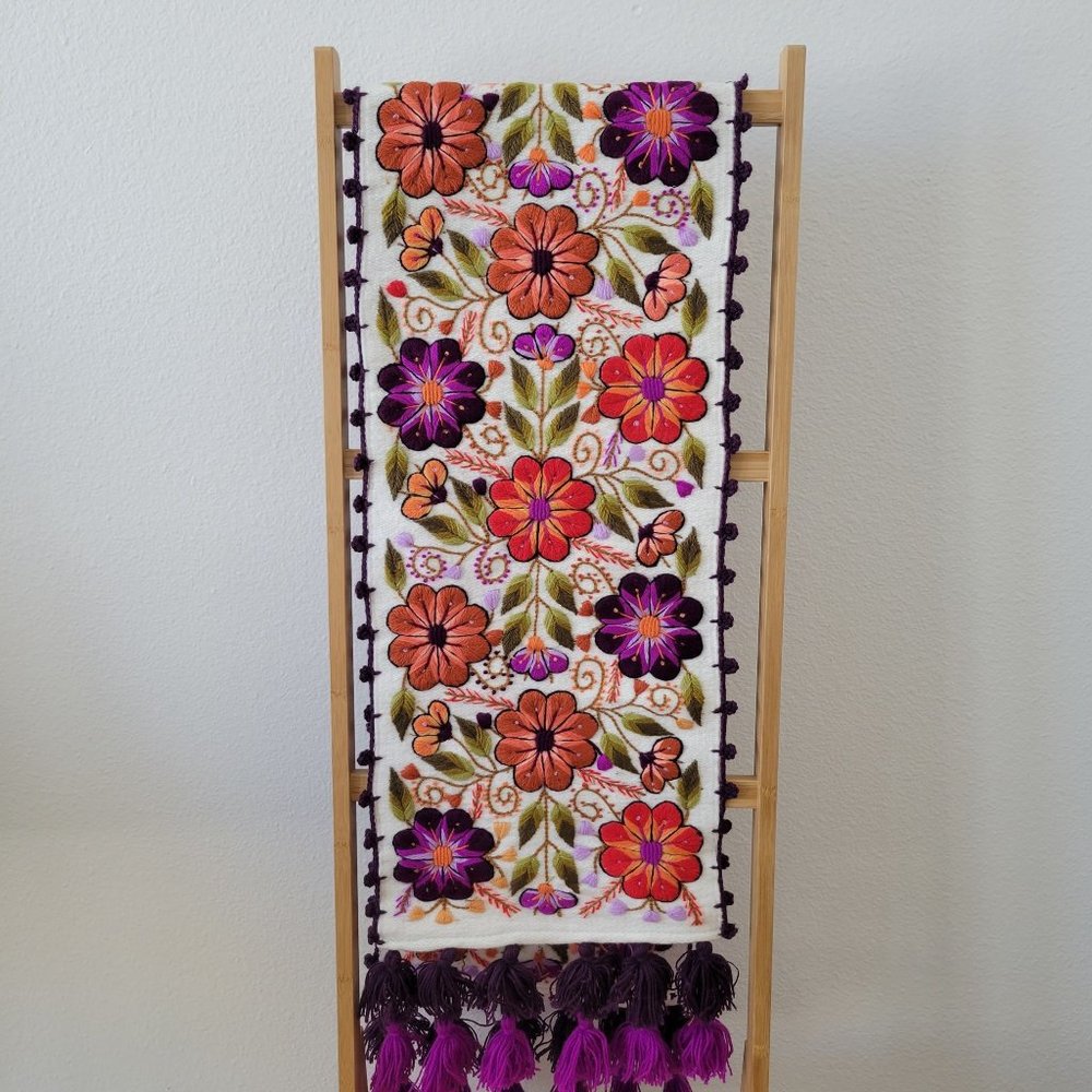 Embroidery Floral, Peruvian Hand-Woven Table Runner |Multi Color Flowers Peruvia